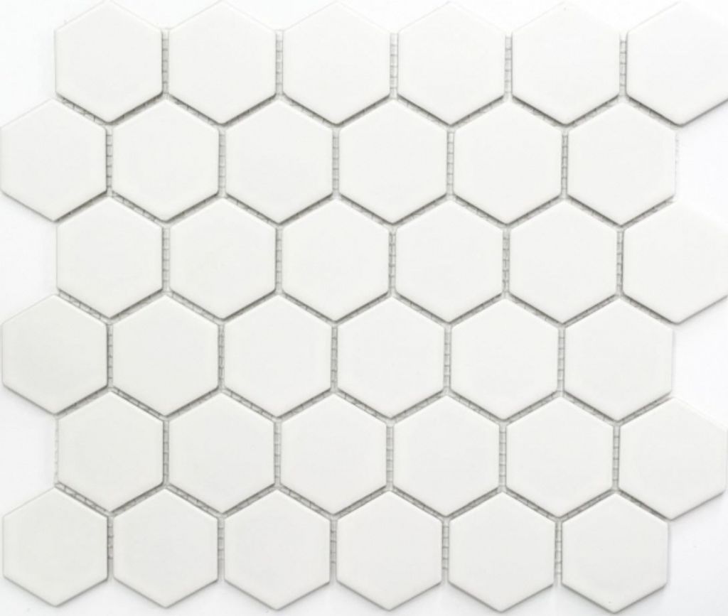 Mosaik Fliese Keramik Hexagon weiß matt Wandfliesen Produktbild 