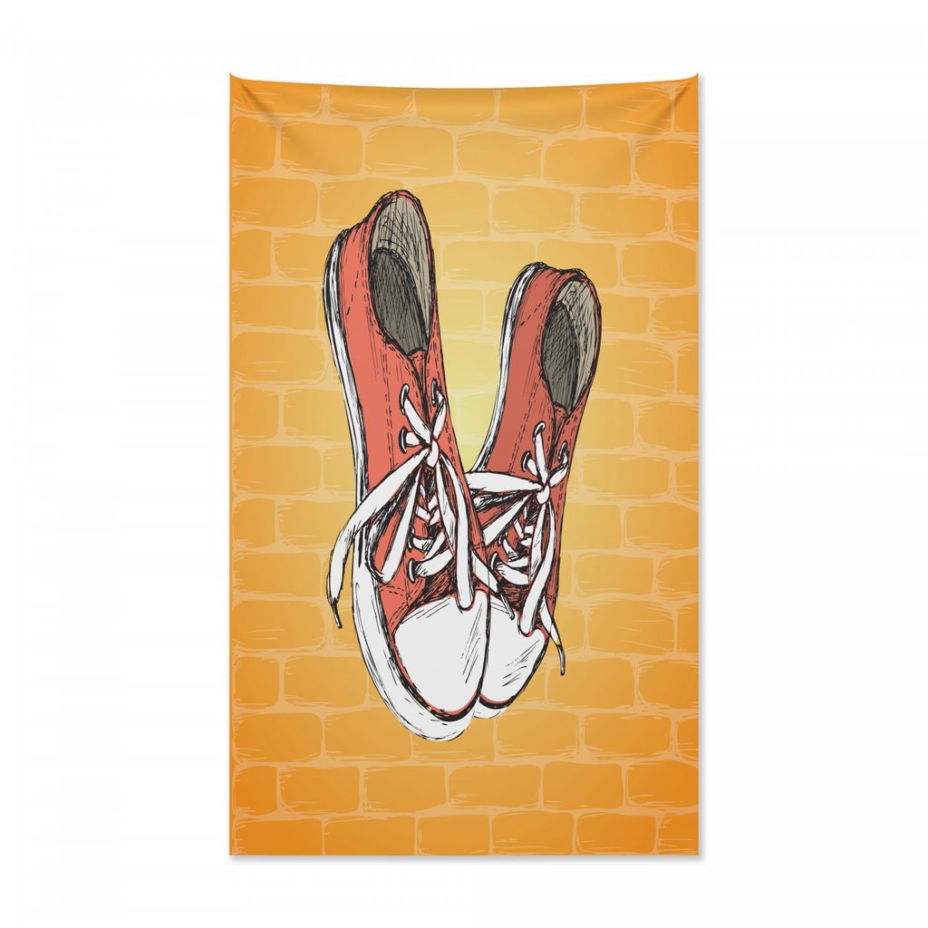 Abakuhaus Städtisch Wandteppich und Tagesdecke, Vintage Turnschuhe an der Wand aus Weiches Mikrofaser Stoff Kein Verblassen Klare Farben Waschbar,...
