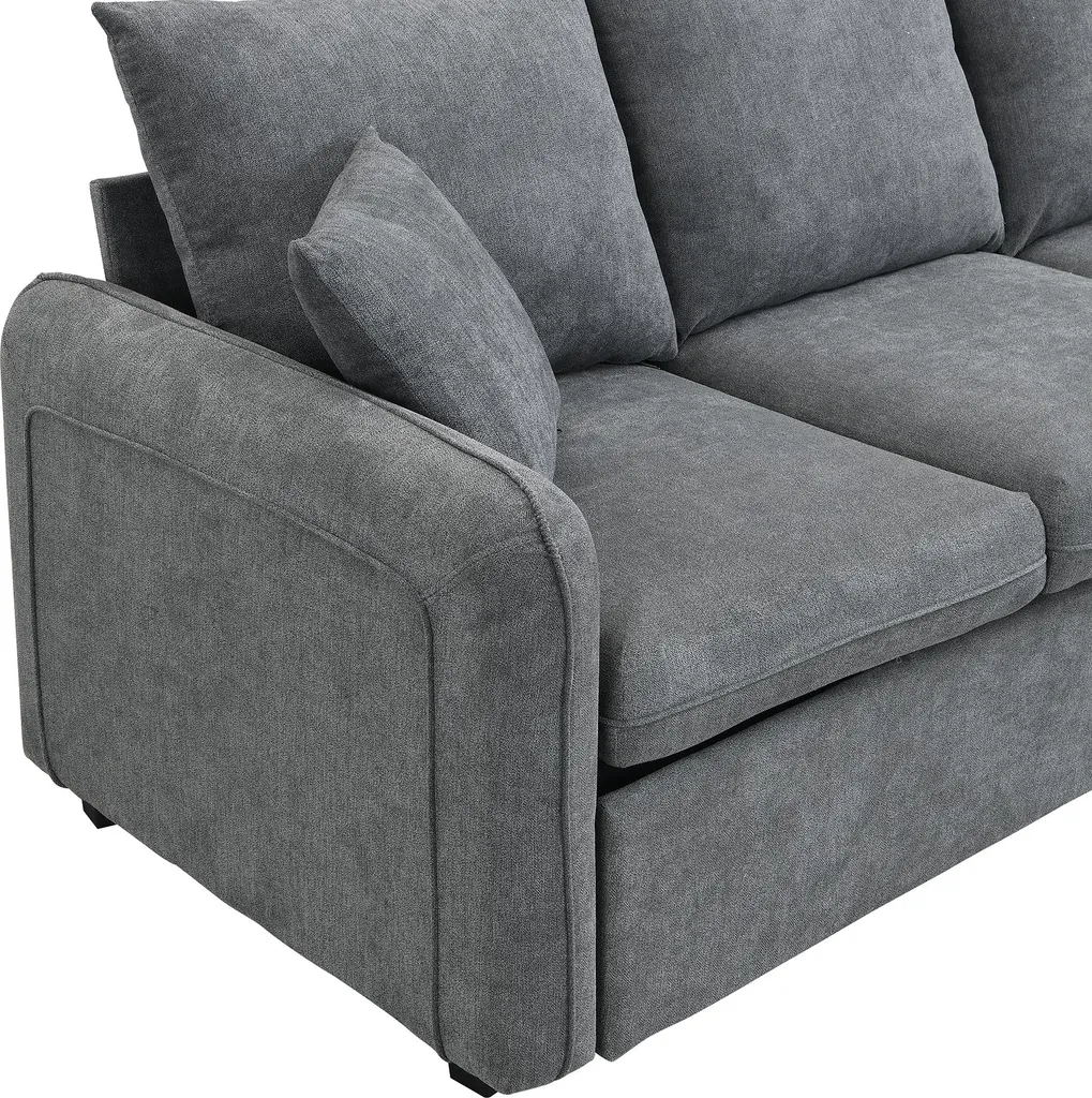 Canapé convertible en chenille avec rangement et pouf modulable Sweiko - 14