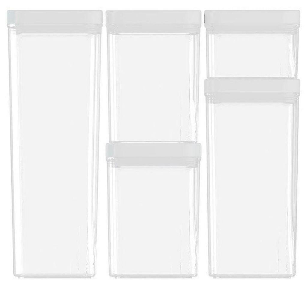 Curver | Vorratsbehälter - Aufbewahrungsbox - 5er Set - transparent und weiß - Küchenbehälter - Praktisch