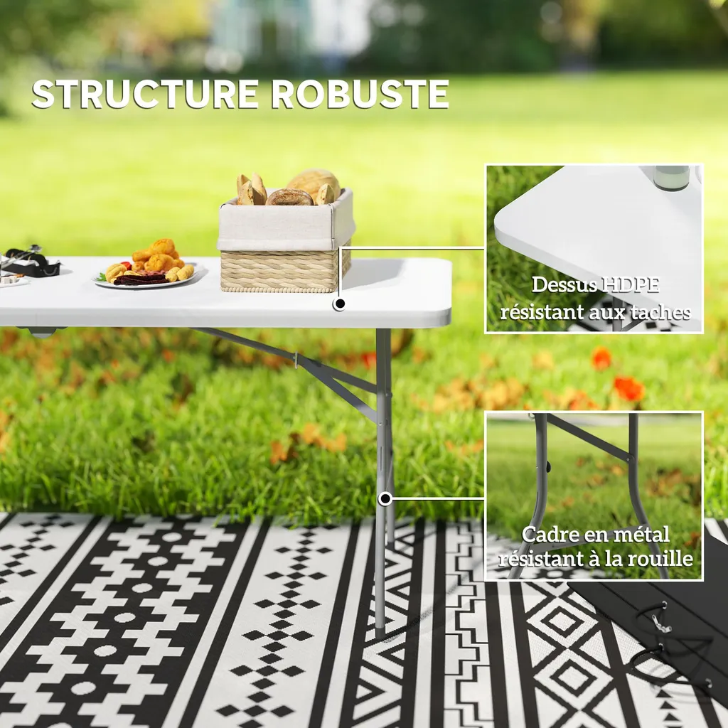 Grande Table de Réception Extérieure 180 cm Pliable pour Buffet et Fête
