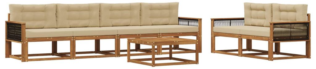 vidaXL Outdoor-Sofagarnitur mit Kissen 7 pcs Natur und Beige