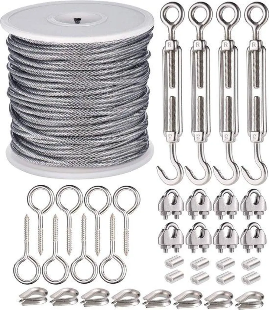 Bobine de fil d'acier 2mm 30m pour guirlande lumineuse et rideau 37 pcs