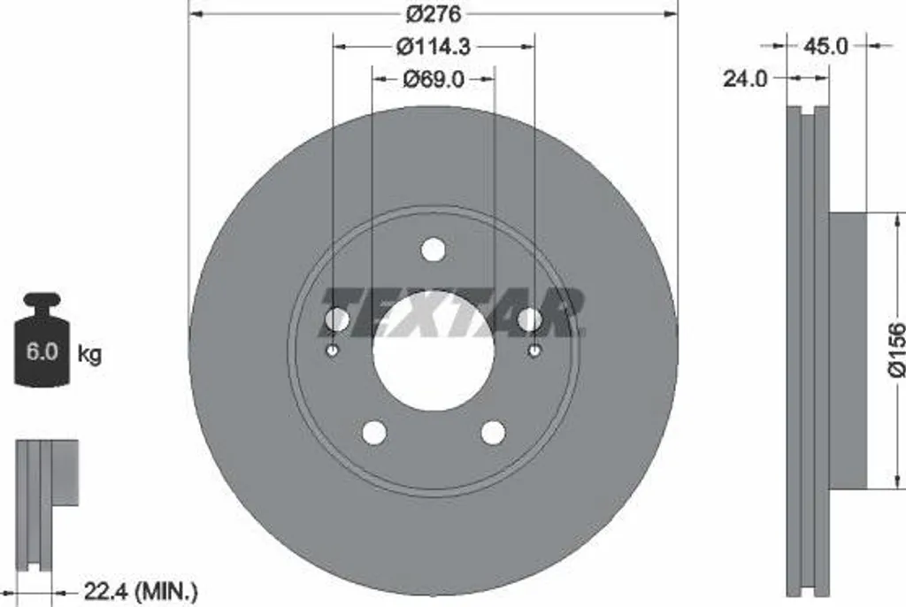 Disque de frein haute teneur en carbone TEXTAR 92110700 OE MR449818