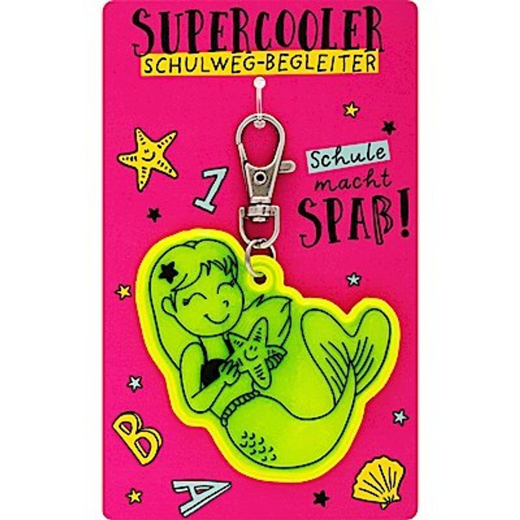 Sheepworld Neon Reflektor- Meerjungfrau Anhänger , Supercoole Schulweg-Begleiter, Länge 9cm, mit Karabiner Gruss und Co - 48865