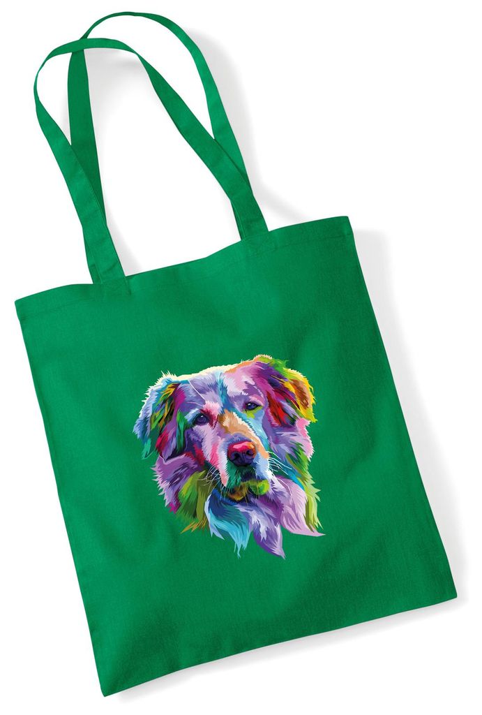Huuraa Jutebeutel Golden Retriever Colorful 10 Liter Kelly Green Baumwolle Tasche Geschenkidee