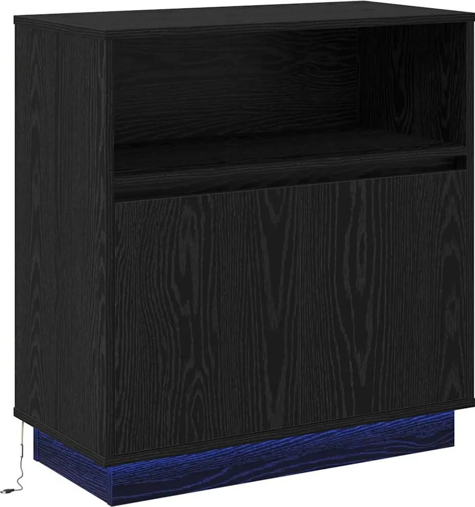 Petit bahut noir aspect chêne avec LED - Meuble buffet bas vidaXL chic - 2