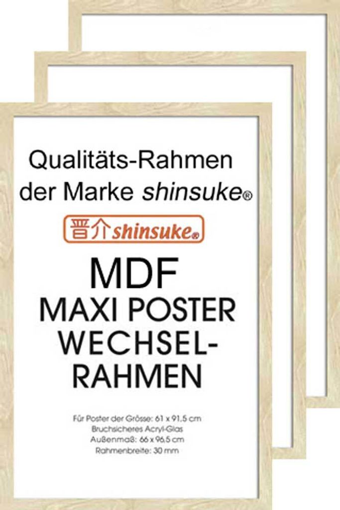 Motivational Büro Set 1 - Poster 3er Set - Teamwork Challenge Awesomeness + Wechselrahmen, Shinsuke 3 Stück Maxi MDF Eiche, Acryl-Scheibe