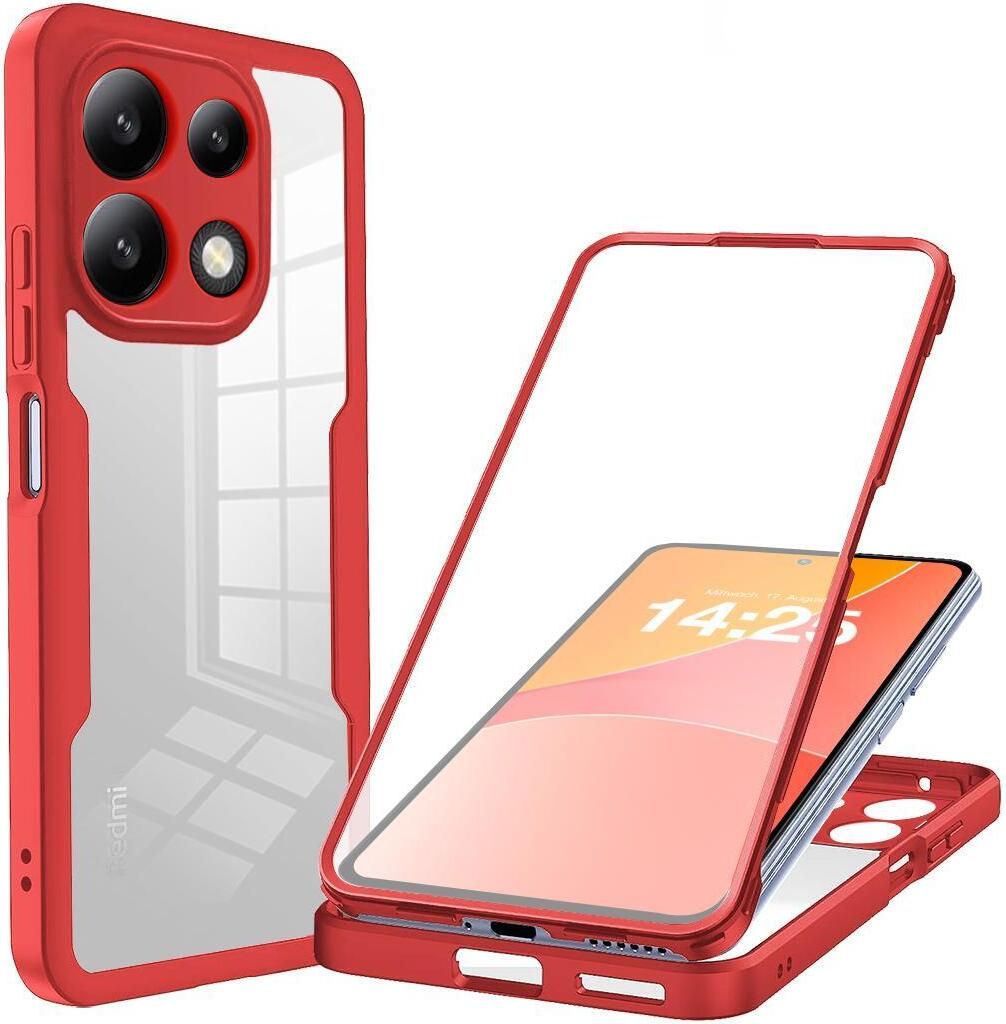 360 Grad Handyhülle für Xiaomi Redmi Note 13 Full Cover Rundum Schutz Farbe: Rot