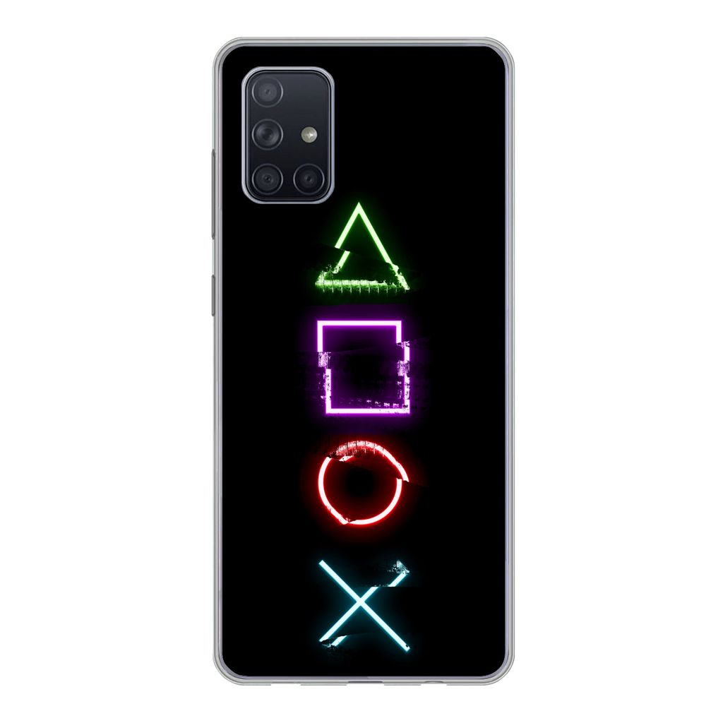 MuchoWow Handyhülle Schutzhülle Hülle für Samsung Galaxy A51 Spiele - Controller - Neon Silikon Softcase Handy Hülle - Schutzabdeckung