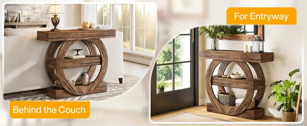 Table console étroite bois gris 105 cm pour optimiser l'entrée vide - 12
