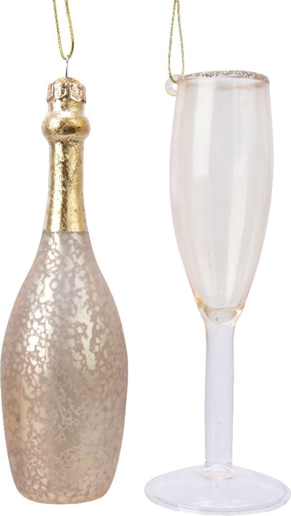 Christbaumschmuck Mix Sektglas und Flasche Glas, 2er Set Produktbild 