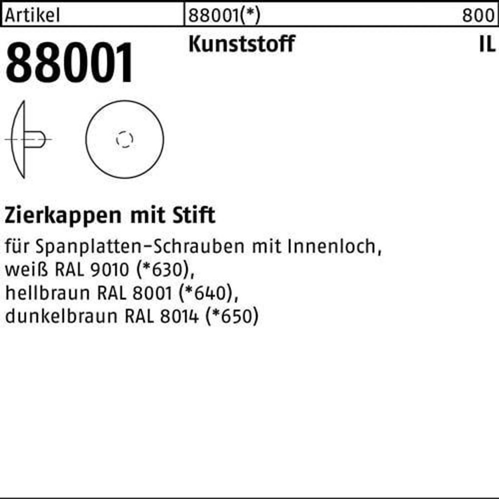 Reyher Zierkappen mit Stift 88001, 2,5x15 weiß (1000 Stück)