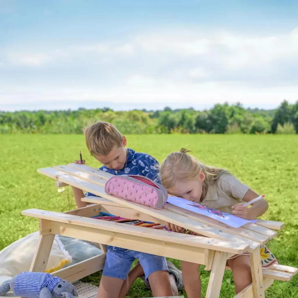 Set Sedie e Tavolo Bambini Timbela M010-1 in Legno Naturale con Vano