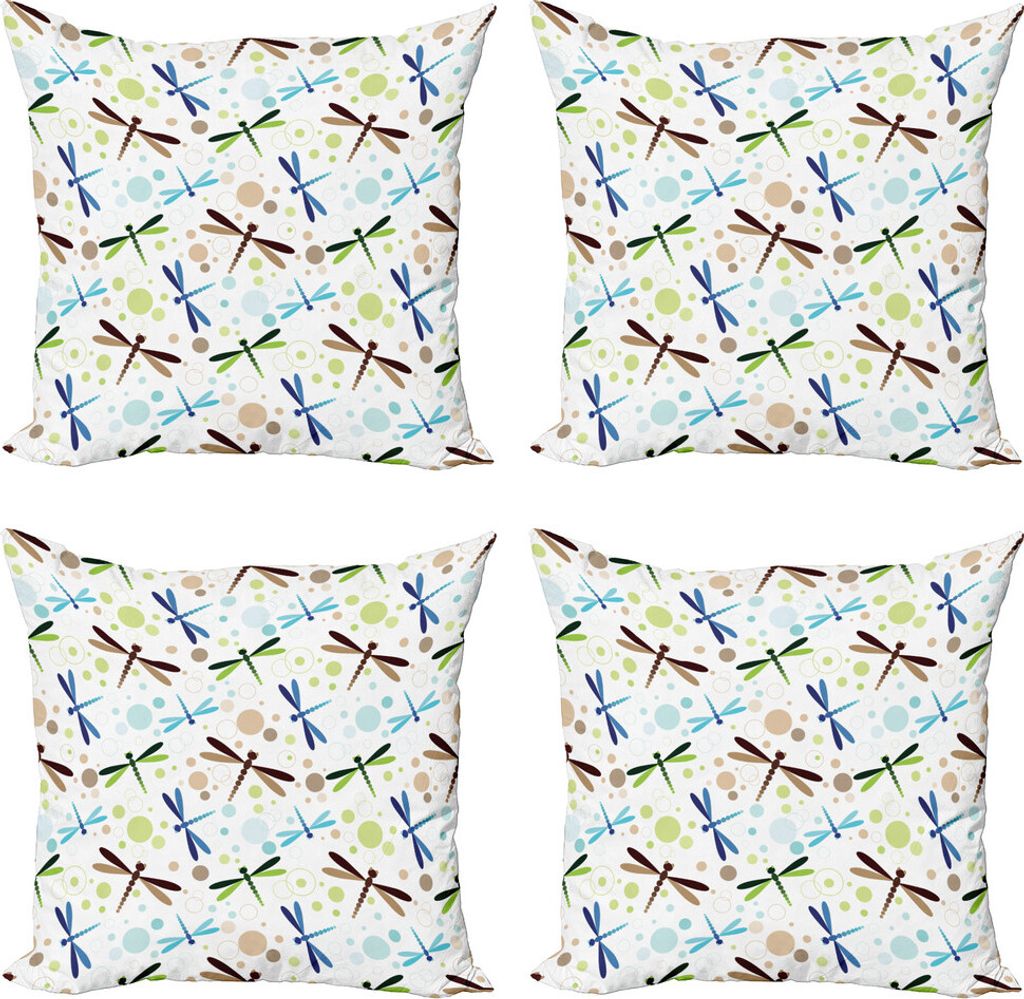 ABAKUHAUS Libelle Kissenbezug Set (4 Stück), Bunte Blase Form, Moderner Doppelseitiger Digitaldruck, 40 cm x 40 cm, Mehrfarbig