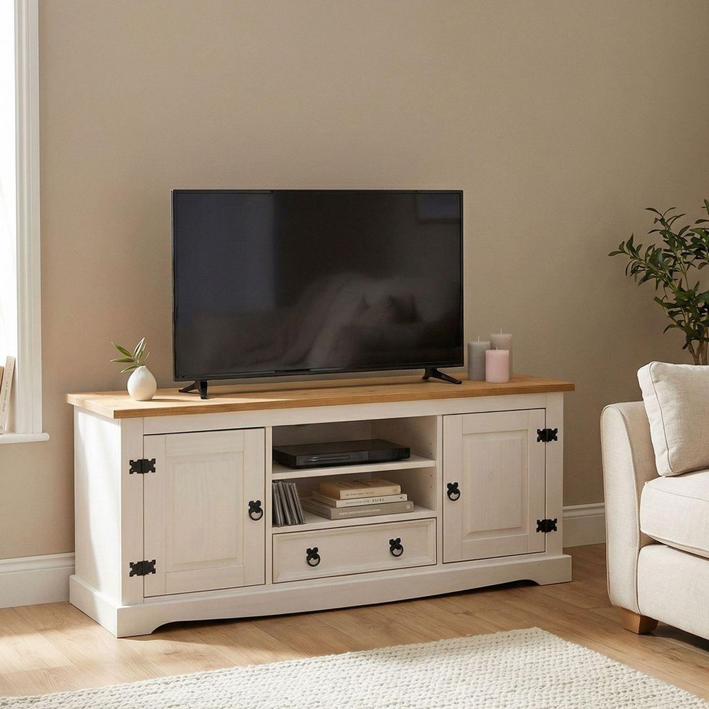 Lowboard TEQUILA 140 cm, Weiß/Braun - TV Schrank aus Kiefer Produktbild 