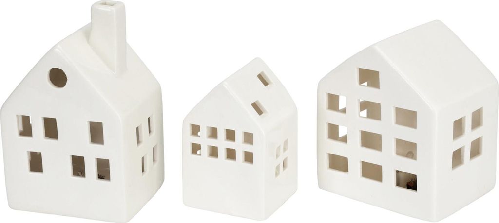 Ceramiczne domki LED SCANDI, 3 ozdoby świetlne Zdjęcie produktu 