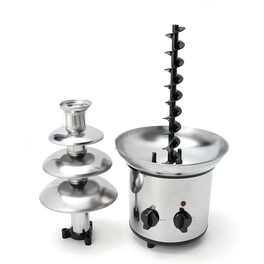 Fontaine à chocolat à 4 niveaux et fondoir électrique argent de 3 kg
