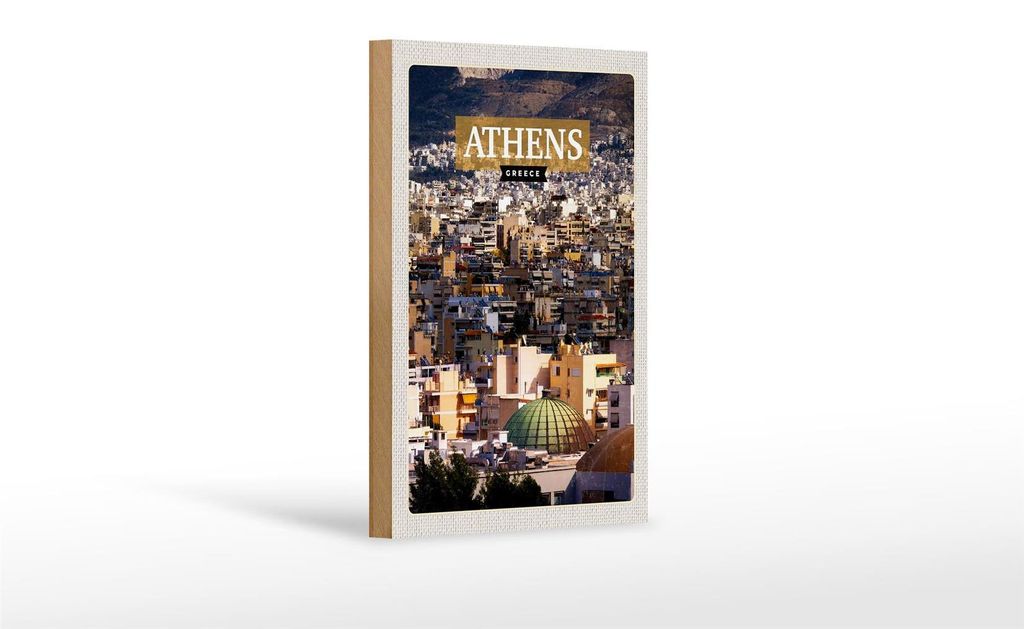 Holzschild Reise 12x18cm Athens Greece Blick auf die Stadt Dekoration
