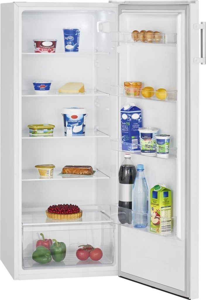 An open refrigerator with food items on its shelves.