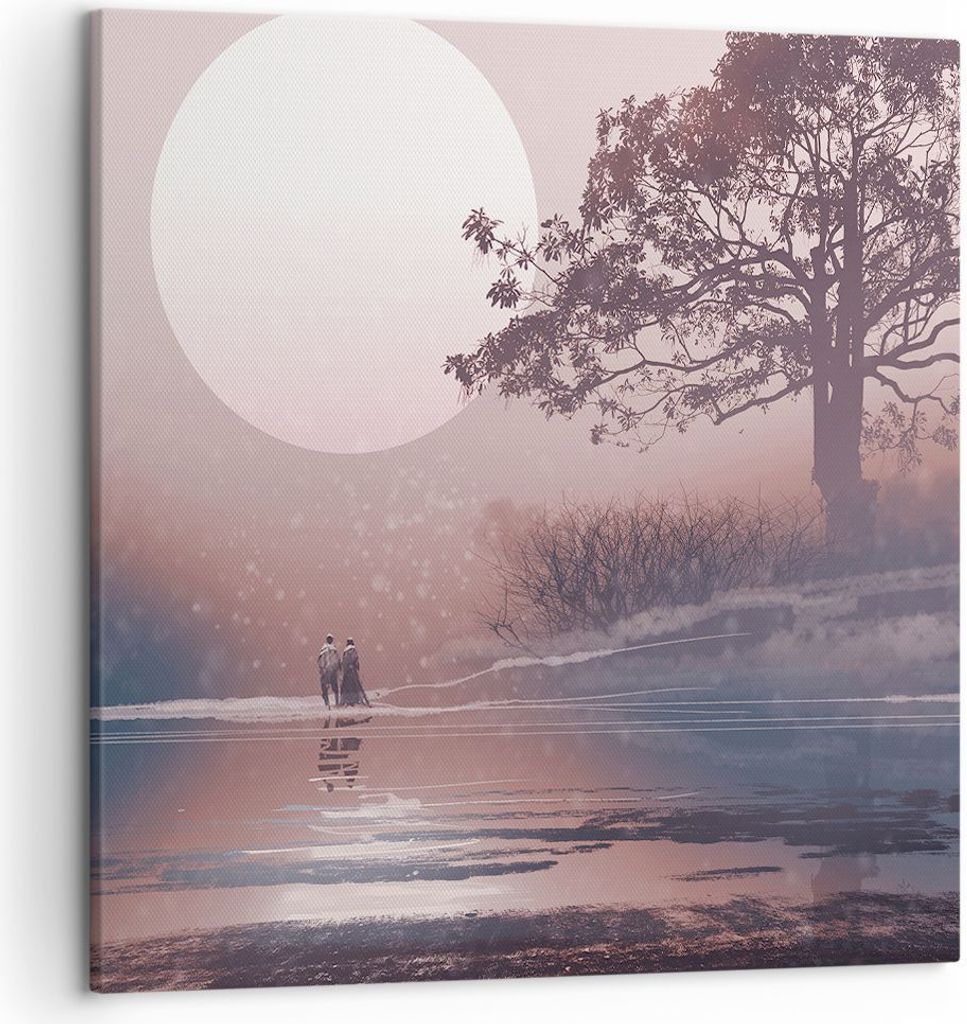 Bild auf Leinwand - Leinwandbild - Einteilig - Mond Paar Baum - 50x50cm - Wand Bild - Wanddeko - Wandbilder - Leinwanddruck - Bilder - Wanddekorati...