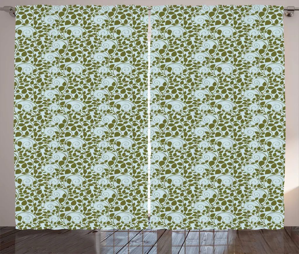Rideaux pour salon avec feuilles bleues et vertes, set complet 280x225