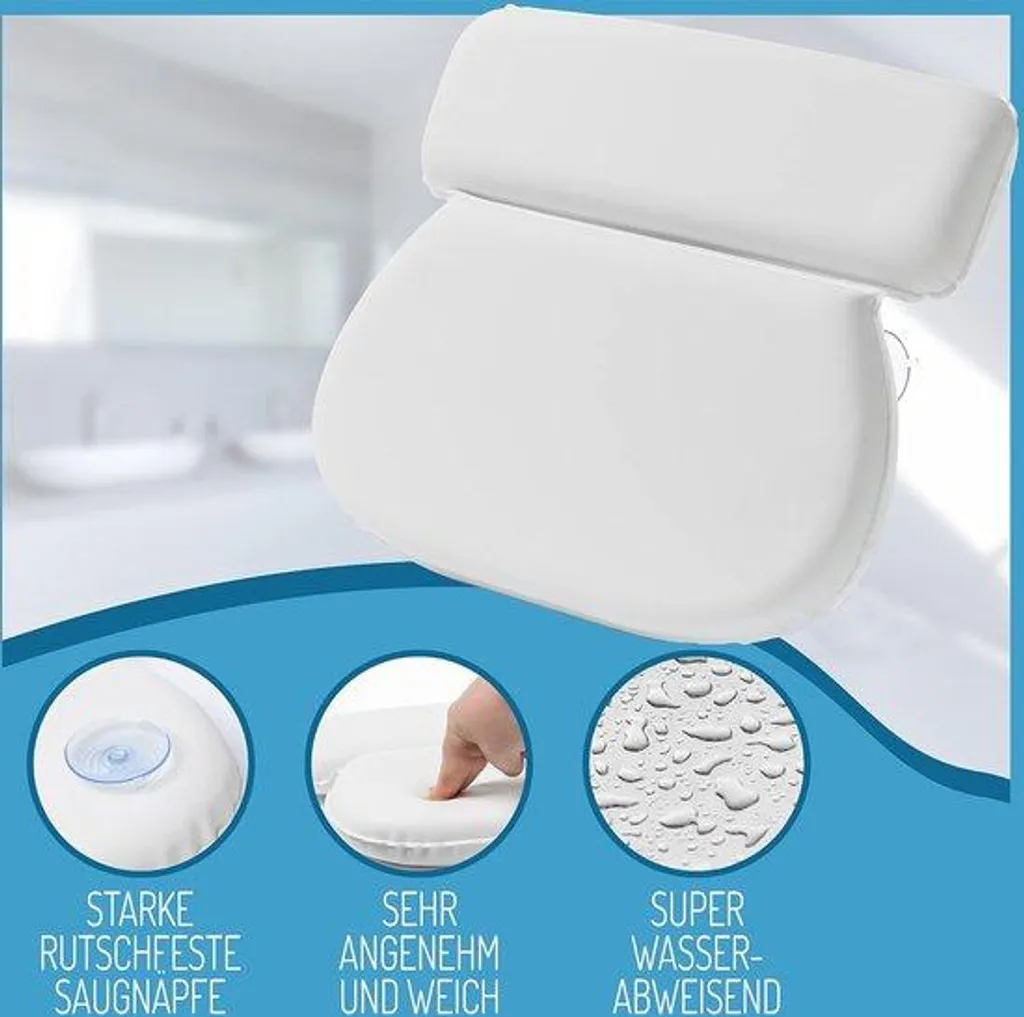 Coussin de bain avec 7 ventouses puissantes et support ergonomique