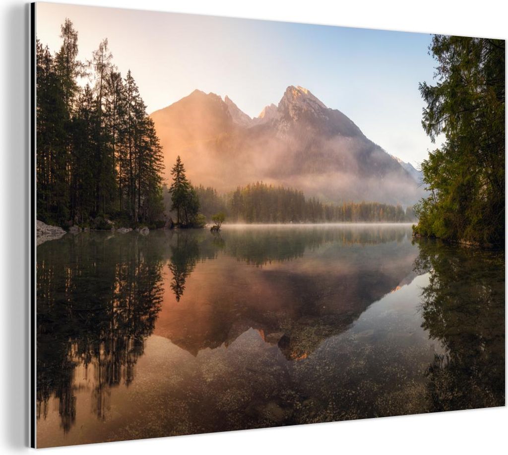 MuchoWow Wanddekoration Metall Metallbild Wandkunst 60x40 cm Landschaft - Nebel - Wasser - Bäume MuchoWow Aluminium Gemälde - Gemälder
