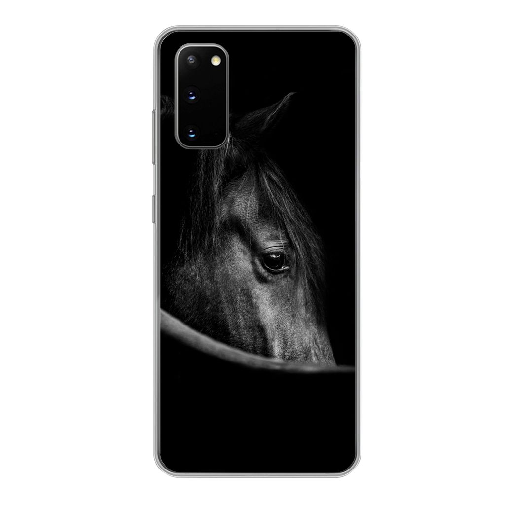 MuchoWow Handyhülle Schutzhülle Hülle für Samsung Galaxy S20 Pferde - Porträt - Schwarz - Tiere Silikon Softcase Handy Hülle - Bild