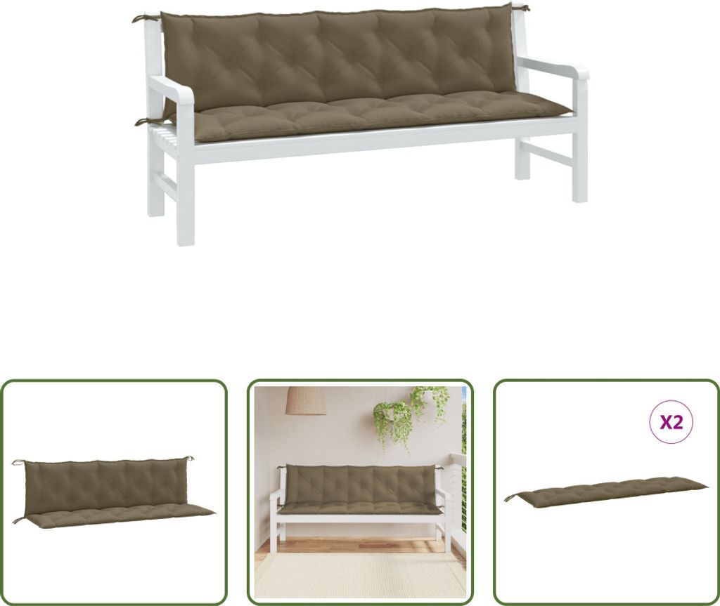 The Living Store Gartenbank-Auflagen 2 Stk. Melange Taupe 180x50x7 cm Stoff