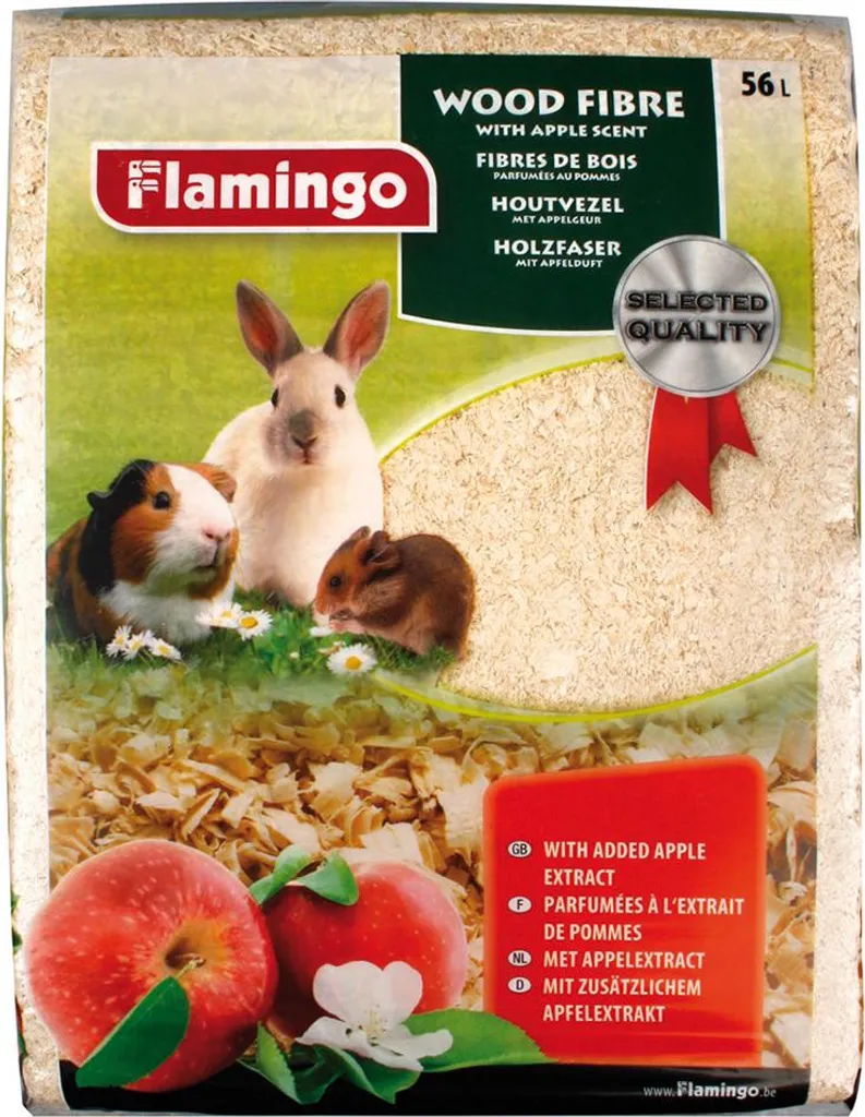 Litière Flamingo rongeurs aromatisée pomme 4kg, forte absorption odeurs
