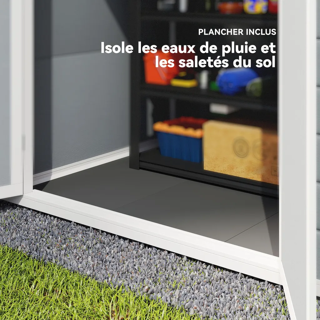 Abri de Jardin avec Fenêtre et Grille d'Aération en Résine Grise 2,1m² - 8