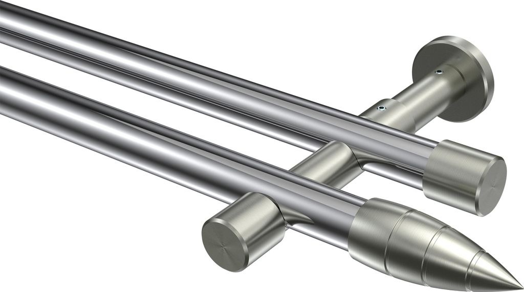 Interdeco Gardinenstange / Vorhangstange Chrom / Edelstahl-Optik, Typ Prestige Samanto (Rillenpatrone) ohne Ringe, 20 mm Ø 2-läufig, 600 cm