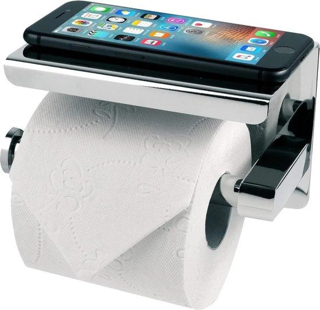 Support papier toilette inox chrome brillant - Fixation murale adhésive