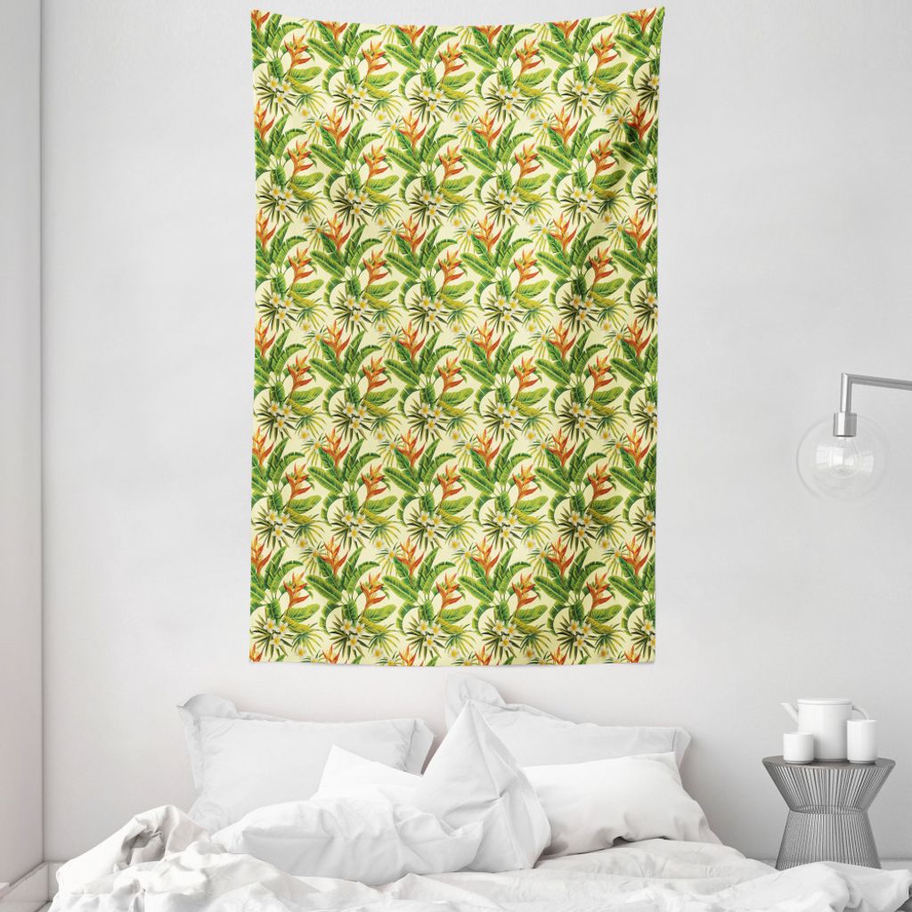 ABAKUHAUS Tropisch Wandteppich und Tagesdecke, Exoitc Plumeria-Blüte aus Weiches Mikrofaser Stoff Waschbar ohne Verblassen Digitaldruck, 140 x 230...