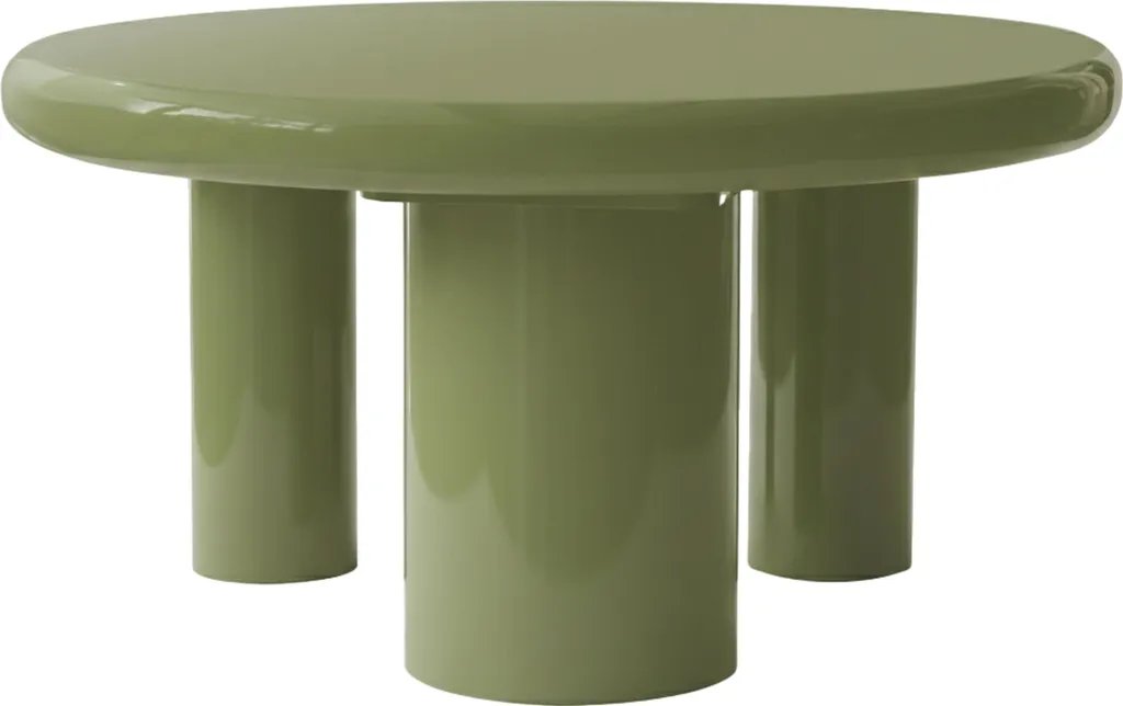 Table basse ronde anti-rayures vert olive en MDF laqué