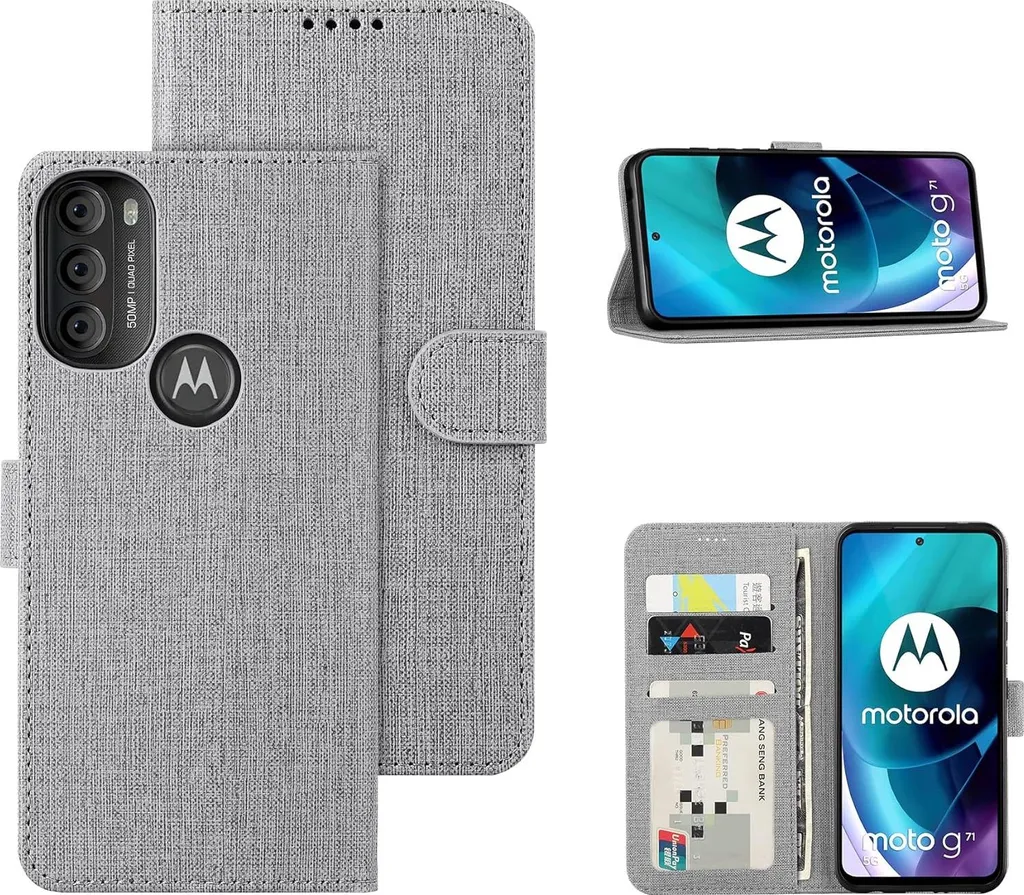 Étui Motorola Moto G71 5G gris anti-rayures avec fermeture magnétique sûre