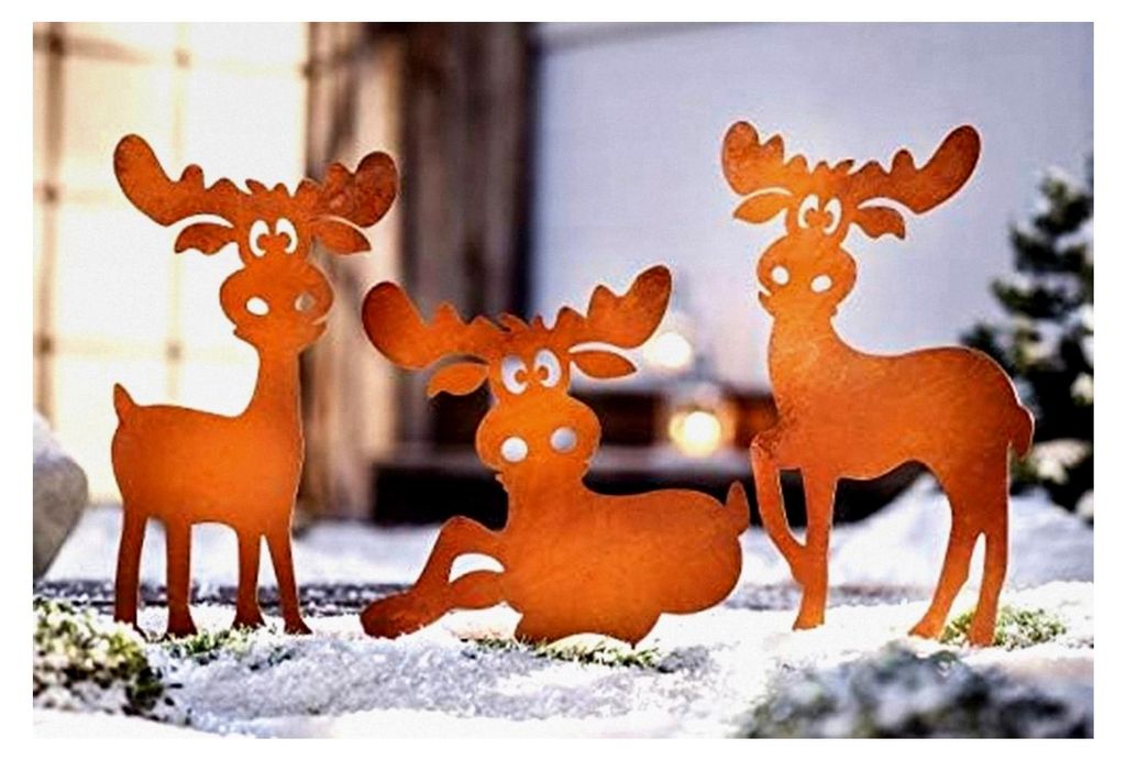 3 XL Gartenstecker ELCH Metall Deko Stecker Rost Garten Weihnachtsdeko Hirsch