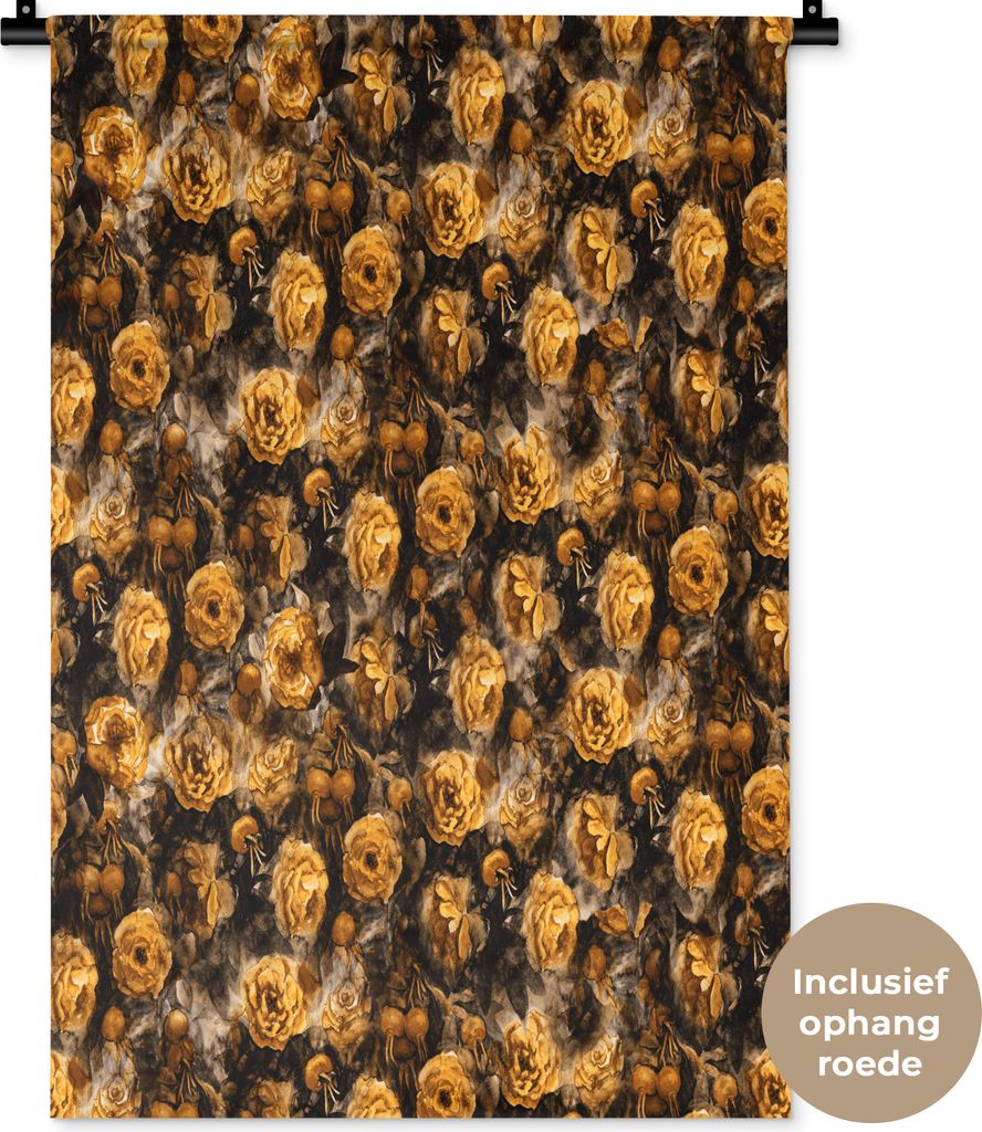MuchoWow Wandteppich Wandbehang Rosen - Aquarell - Gelb 60x90 cm Tapisserie Dekoration Wandtuch - Foto-Teppich - Abwaschbar