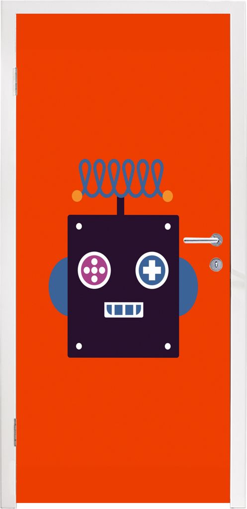 MuchoWow Türtapete Selbstklebende Türfolie Roboter - Rot - Gesicht - Formen - Jungen - Kinder 80x215 cm Türposter Türaufkleber Klebefolie Tü...