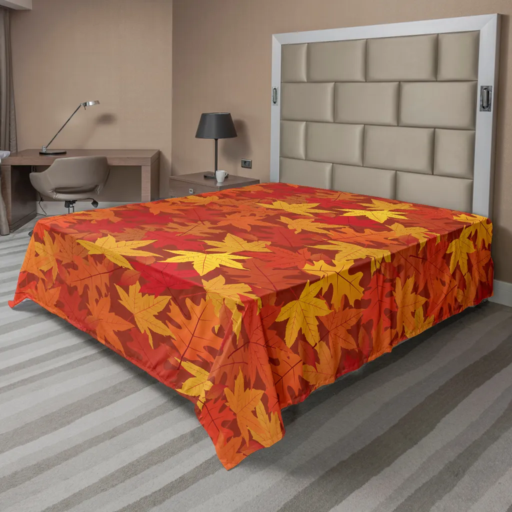 Drap de dessus doux pour lit décoratif orange avec imprimé automnal