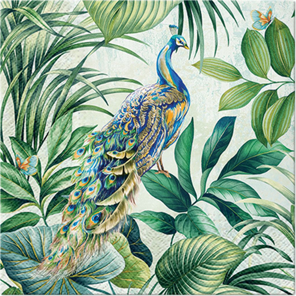 20 Servietten Peacock - Pfau im Urwald 33x33cm Produktbild 