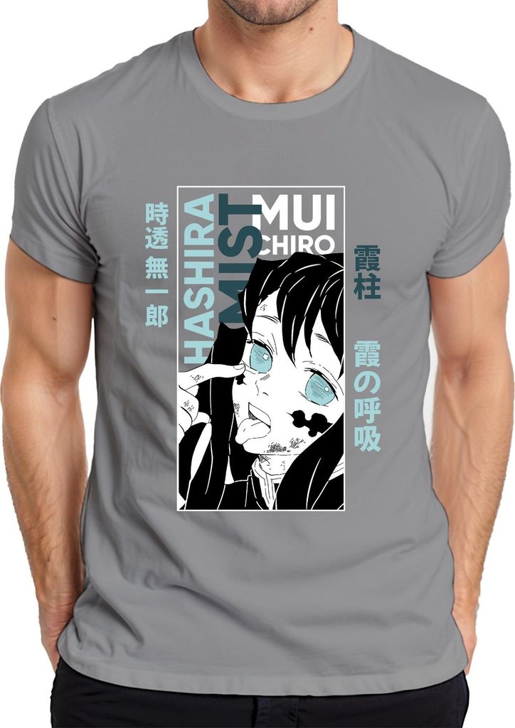 Muichiro Tokito Nebel Hashira Kimetsu no Yaiba Anime Manga Herren T-Shirt, Grau, M