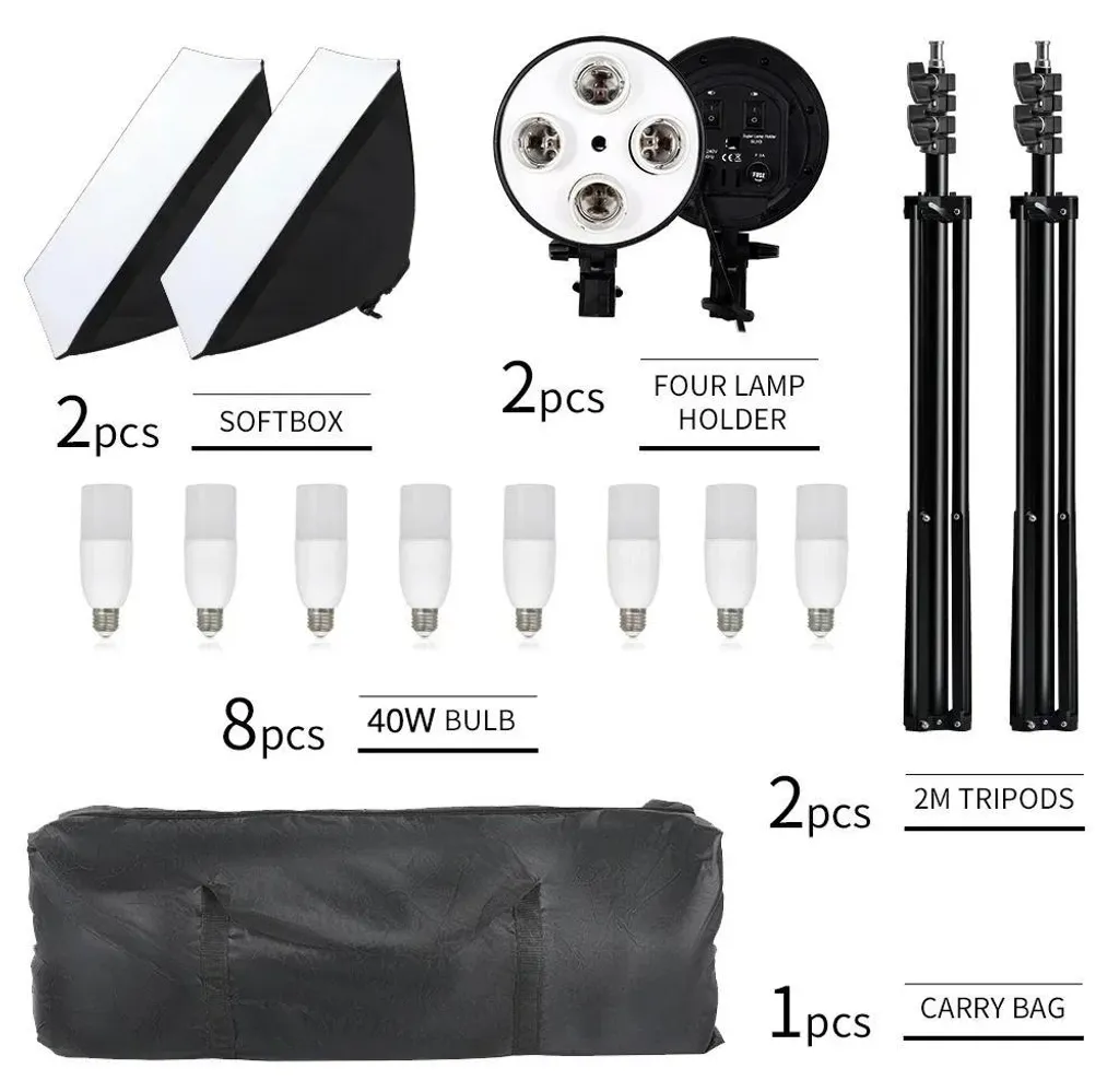 Kit éclairage réglable pour photographie avec trépieds et softbox