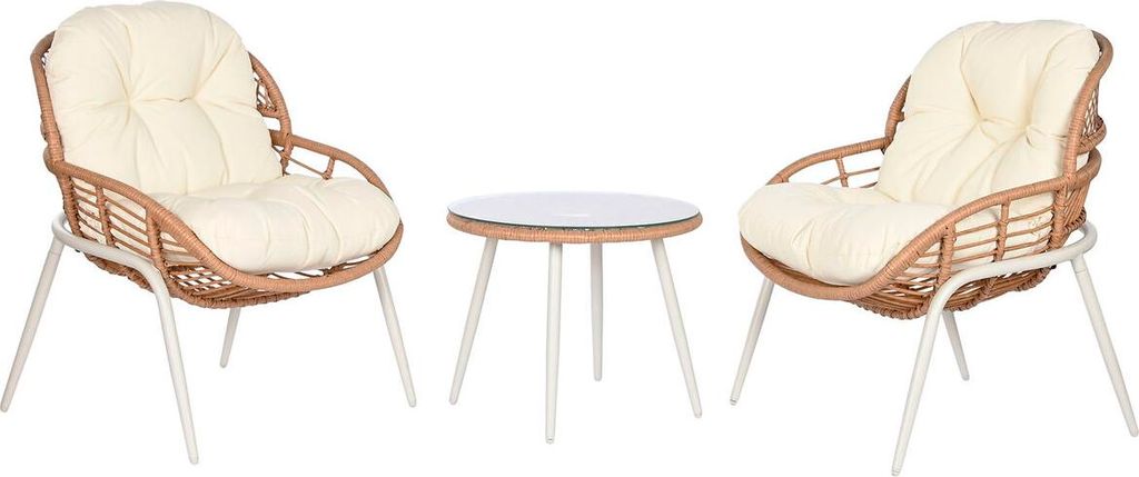 Tischset mit 2 Sesseln Home ESPRIT Weiß Beige Grau Natur 55 x 55 x 47 cm