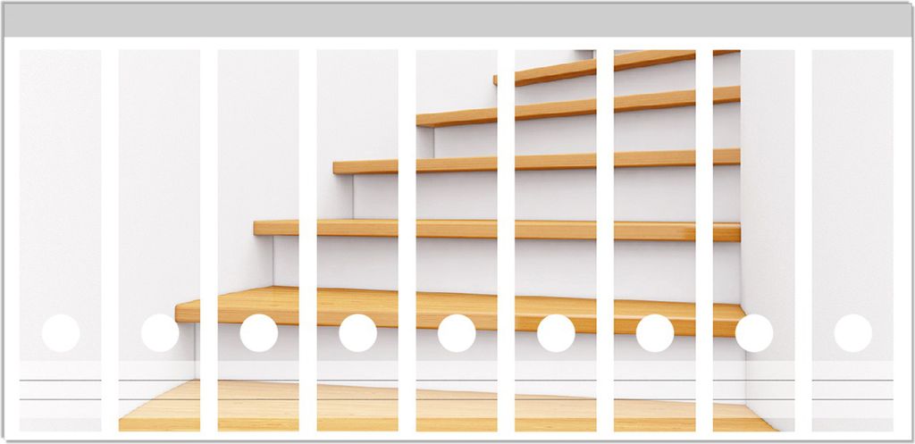 Wallario Ordnerrücken Sticker, selbstklebend für breite Ordner, 9 Stück, Motiv Wendeltreppe aus hellem Holz