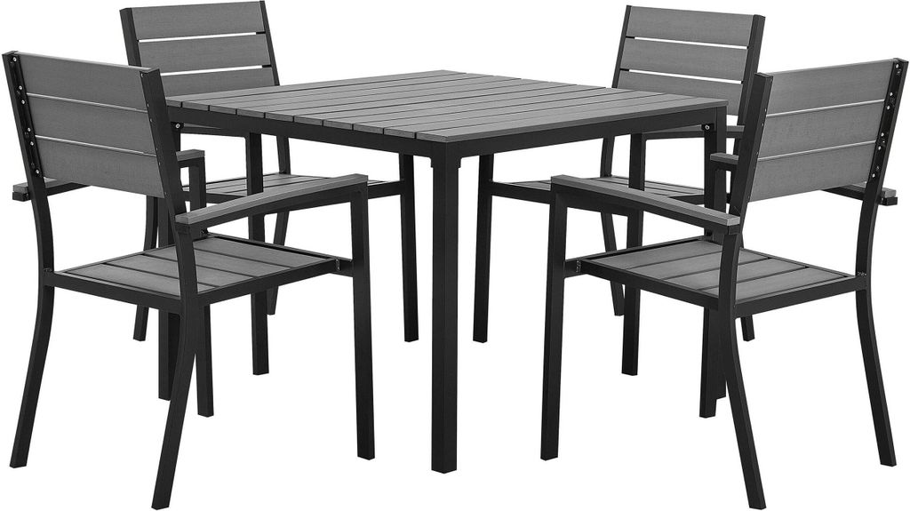 BELIANI Gartenmöbel Set Grau und Schwarz Kunstholz Aluminium 5-Teilig 4-Sitzer Modern Tisch 95 x 95 cm mit 4 Stühlen für Balkon Terrasse Outdoor
