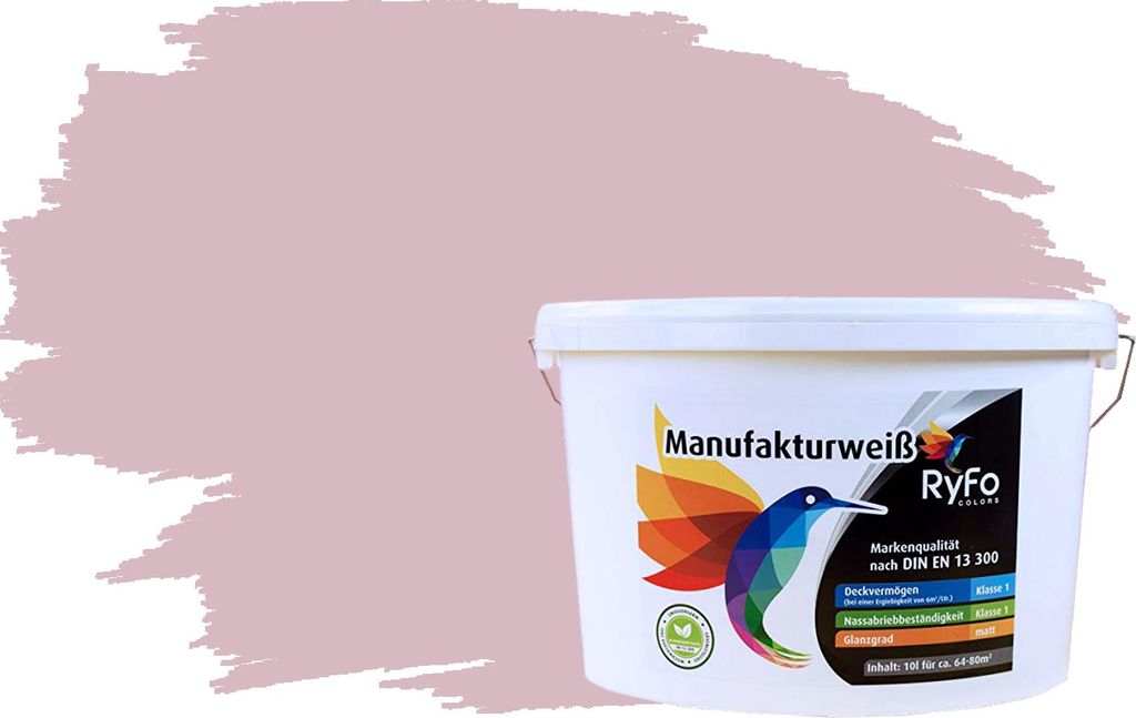 RyFo Colors Bunte Wandfarbe Manufakturweiß Rose 10l - weitere Rot Farbtöne und Größen erhältlich, Deckkraft Klasse 1, Nassabrieb Klasse 1