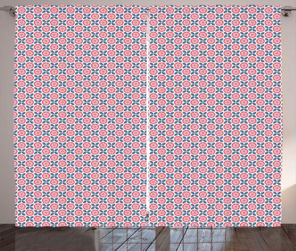 Rideaux à rubans froncés motif floral rétro 280x225cm pour la chambre