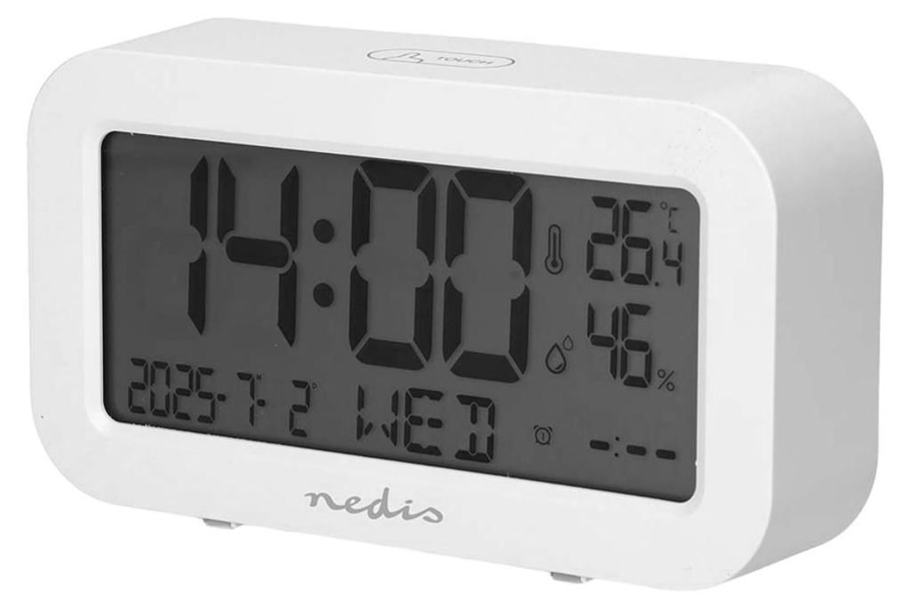 Nedis, Digitalwecker mit LCD Anzeige Datum Temperatur und Snooze, Weiß